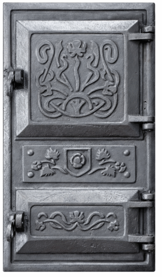 Dvierka liatinové sporákové zdobené z ornamentom 27x49cm