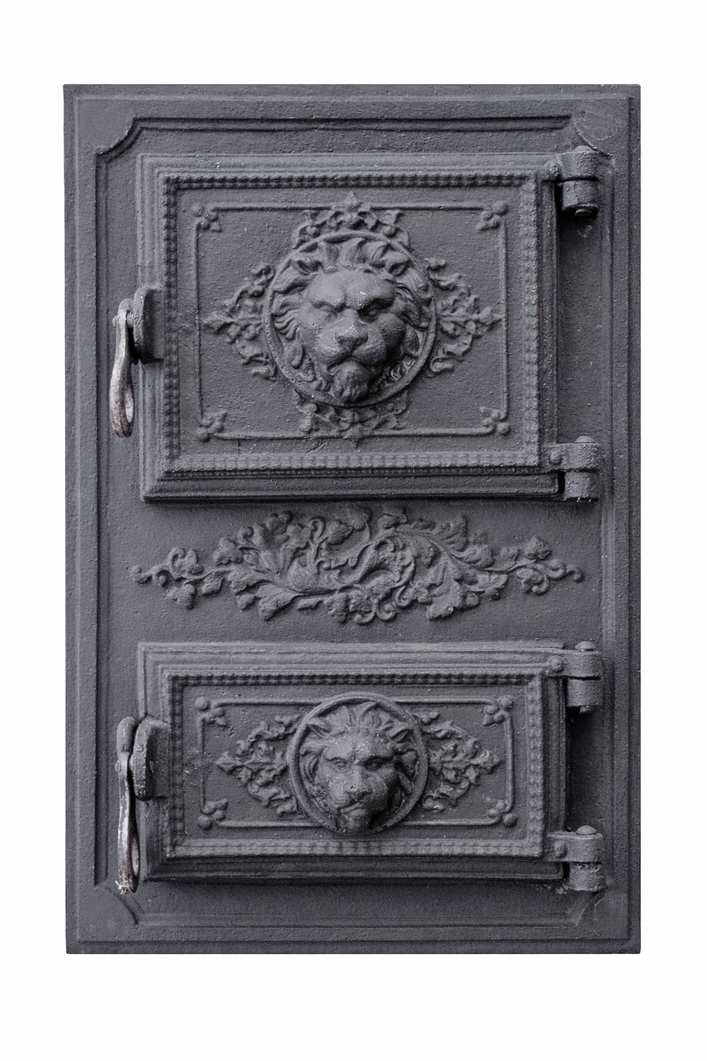 Dvierka liatinové s popolníkom a ornamentom lev sporákové 31x45cm